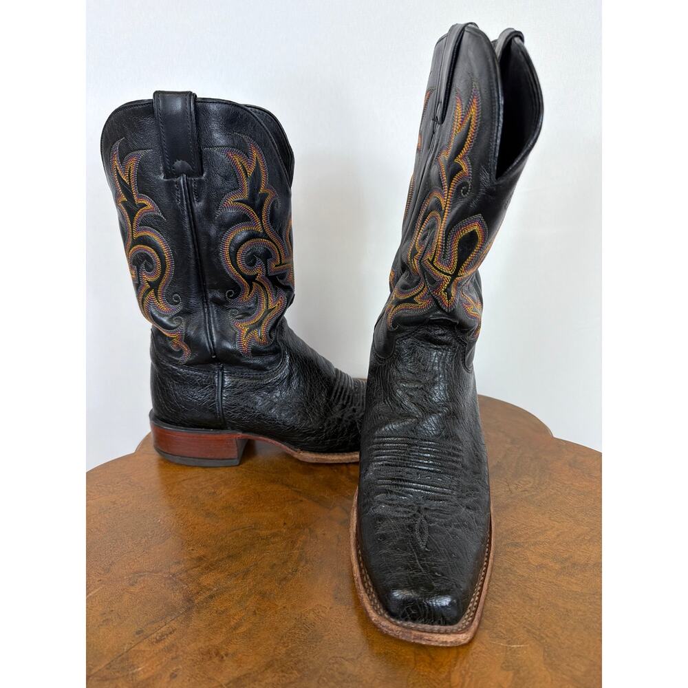 Justin Black Square Toe Multicolor Stitched Western Boots M 8.5 / W 9.5 USA